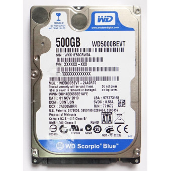 ЖД WD Scorpio Blue WD5000BEVT 500Гб HDD SATA II 2.5" донор